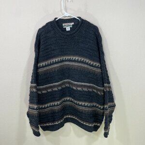 CELTIC COUNTRY Wool Sweater Mens Large Chunky Gray Fisherman Pullover Ireland‎